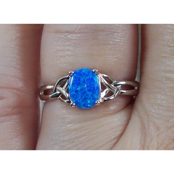 925 Sterling Silver Lab Created Blue Fire Opal - Picture 11 of 15